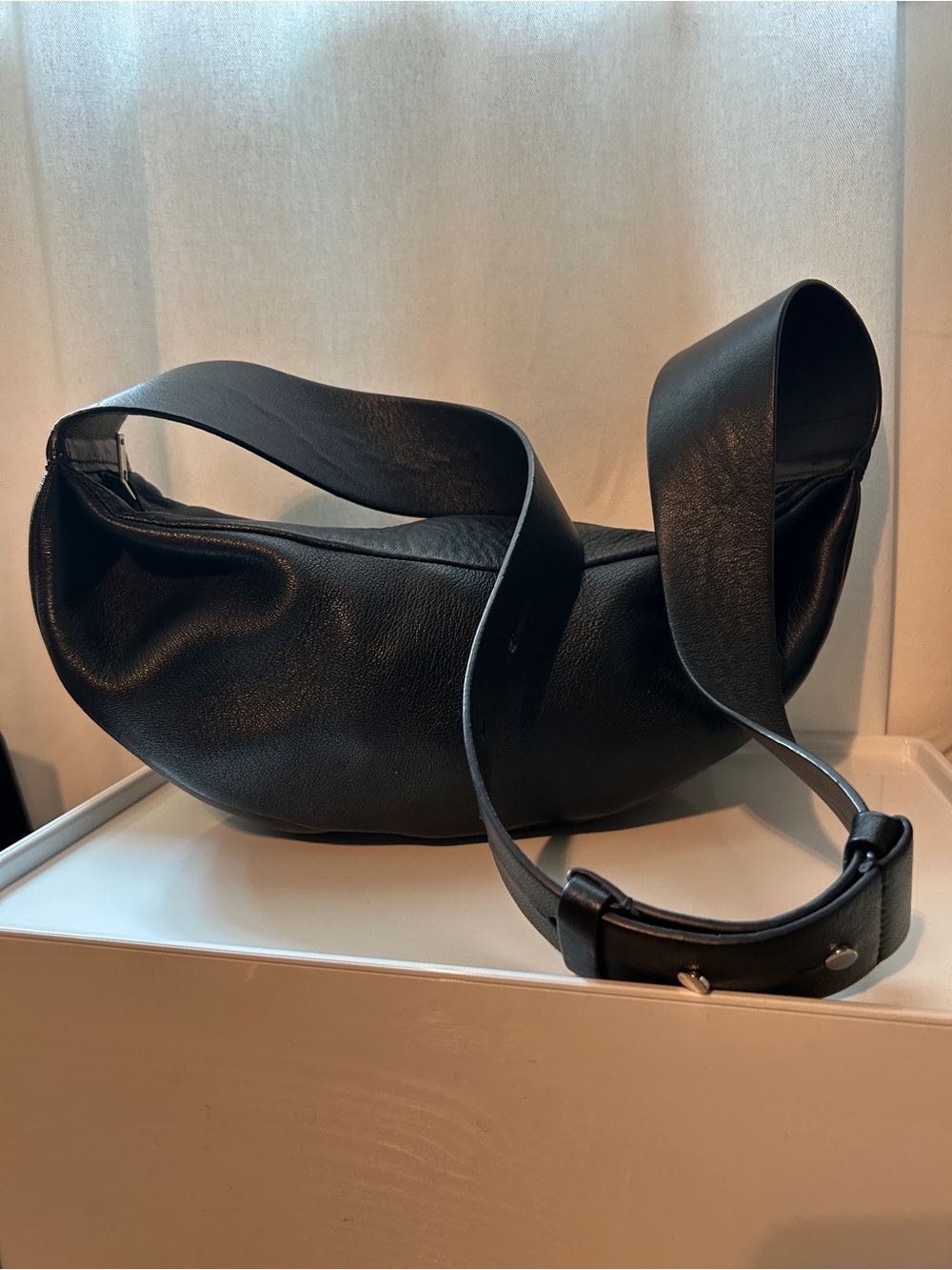COS Black Leather Crescent Crossbody Bag